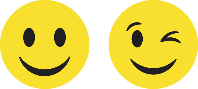 Two yellow smiley face icons showing happy and winking expressions, representing joy, playfulness, and friendly digital communication symbols