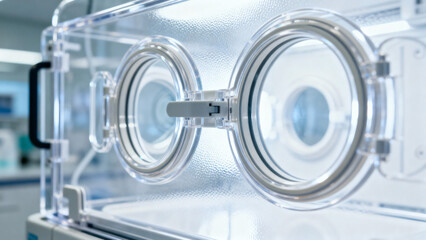 Clear Infant Incubator in Neonatal Unit with Focus on Transparent Viewing Window