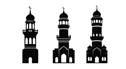 Obraz premium Three islamic mosque minarets standing prominently a dark silhouette