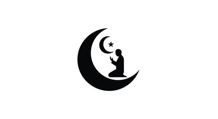 Islamic crescent moon with praying figure a striking silhouette © MdGolam