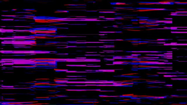 Vibrant colorful VHS glitch background. Distorted analog tape signal with heavy static noise and flickering interference. Premium retro video damage