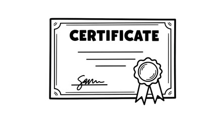 A certificate with a rosette award and a signature is presented on a document