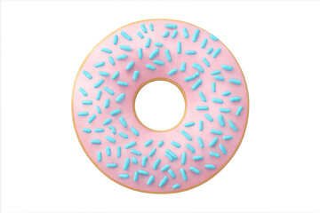 Pink frosted donut with blue sprinkles on transparent background