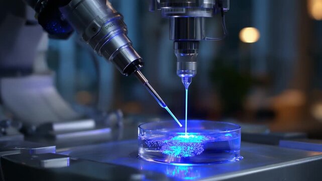 Advanced Microscopy Techniques Demonstrated with a High-Precision Laser System in a Laboratory Environment for Innovative Scientific Research and Cellular Analysis in Clear Petri Dish Under Blue