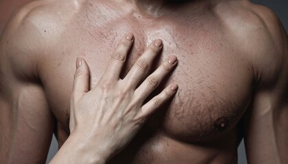 Naklejka premium Intimate Touch Between Two People Close Up Chest.
