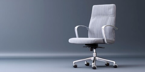 an office chair with striped fabric, black and white stripes, a chrome base on wheels.