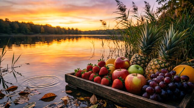 Buah buahan nanas apel anggur langit senja danaw keranjang buah 