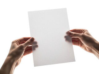 Fototapeta premium Hands holding transparent paper sheet isolated on transparent background