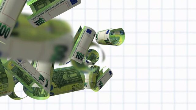 100 EURO, flying animation with white grid background