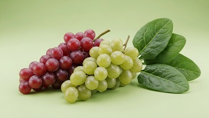 Vibrant grapes juxtaposed with fresh spinach, creating dynamic contrast