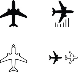 Airplane flight icons set featuring takeoff, landing, travel, and aviation symbols in solid and outline styles design © Mohammad