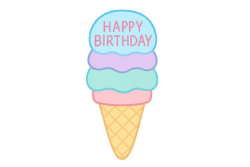 Ice cream cone with happy birthday text