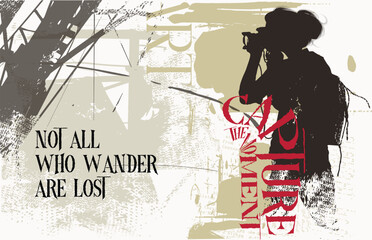 Obraz premium photographer,Capture the moment slogan, Silhouette of a photographer illustration, Urban typography hipster street art graffiti slogan. hand draw art grunge, Urban graffiti slogan print.eps