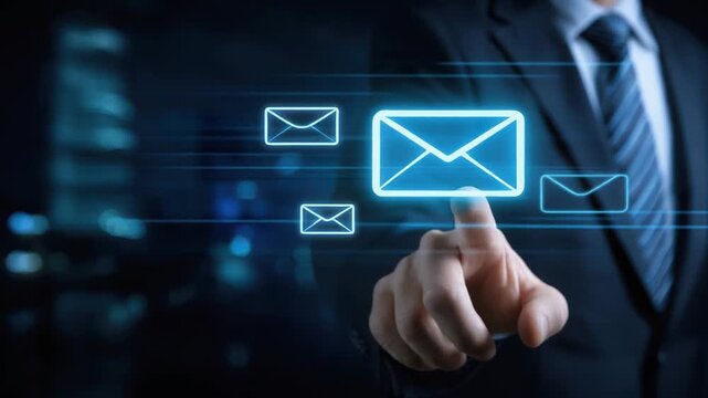 Businessman interacting with digital email interface