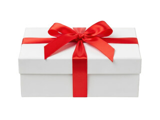 Fototapeta premium White gift box with red ribbon isolated on transparent background