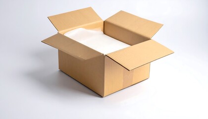 Open Cardboard Box on White Background.