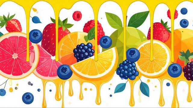 A vibrant fruit medley with dripping yellow accents