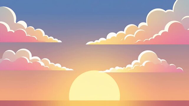 Peaceful vector illustration of sunrise over sea with clouds