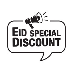 Eid special discount advertisement with megaphone icon in a speech bubble