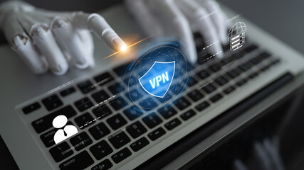 Fototapeta premium AI improves VPN by monitoring traffic, detecting risks, encrypting sessions, and optimizing routing to ensure private, secure, and efficient network access. Latch