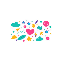 Colorful doodle elements vector design art on transparent background