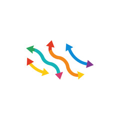 Colorful wavy arrows pointing upwards right on transparent background