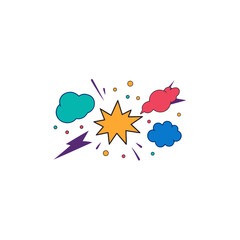 Colorful starburst with clouds and lightning on transparent background