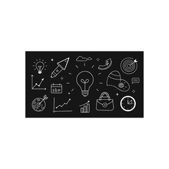 Business doodles on a chalkboard surface on transparent background