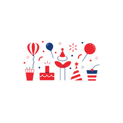 Celebration with balloons and party hats on transparent background