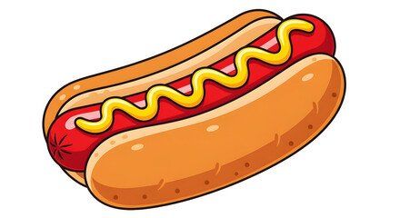 Hot Dog with Mustard on Bun Isolated on White background