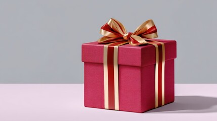 Fototapeta premium Vibrant Pink Gift Box with Elegant Golden Bow on Soft Background for Celebrations, Special Occasions, or Holiday Themes