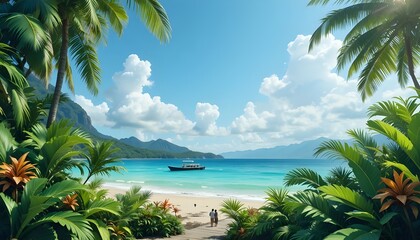 Tropical background with vibrant green leaves and ample copy space.