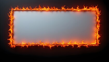 Empty frame with glowing fire border and burning flame signboard.