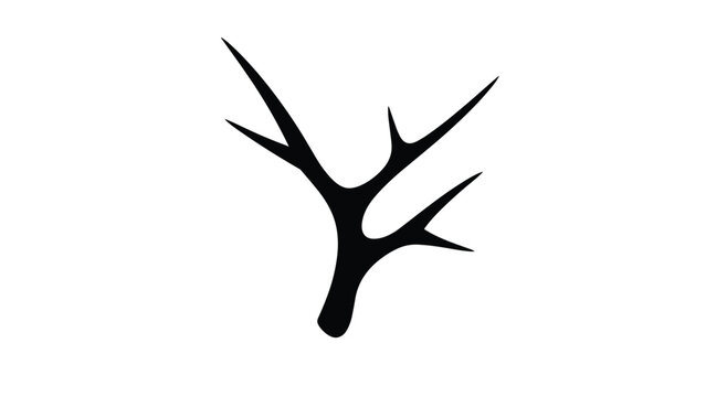 Black silhouette of a deer antler with sharp points isolated on a white background for hunting and wildlife themed designs.