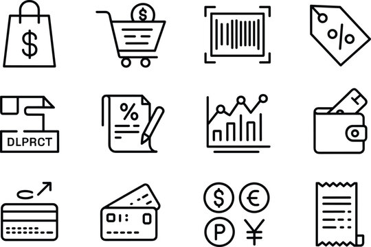 Shopping and ecommerce outline icons set for commercial project marketing business web design