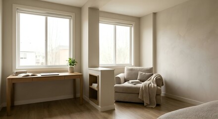 Fototapeta premium Modern interior with natural light and neutral color scheme
