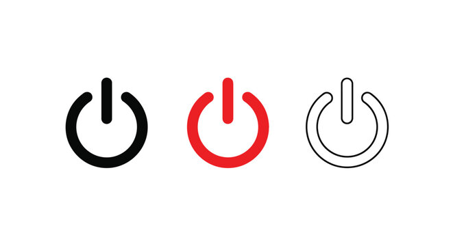 Three power button icons in varying colors a simple silhouette