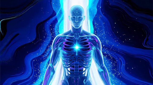 Human anatomy with glowing energy