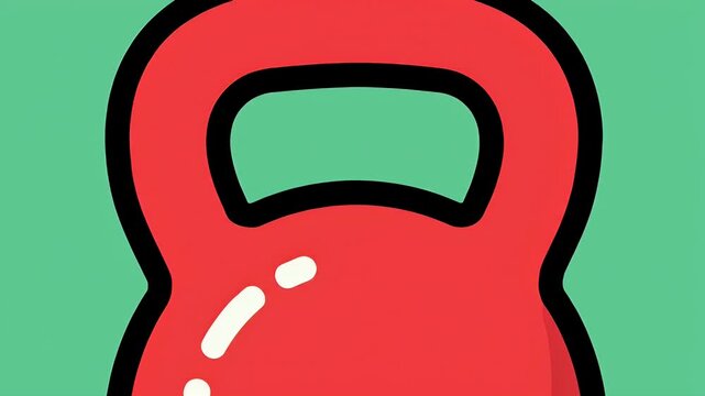 Red kettlebell cartoon illustration on solid teal background