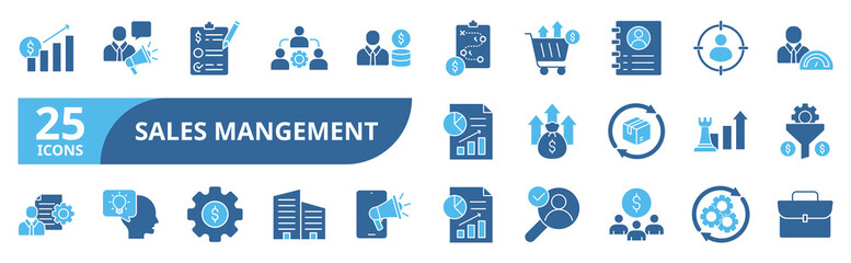 Sales management icon set In Blue Style, Vector Illustration In Blue Style, Vector Illustration. Contain icons related to business, client, lead, contact, planning