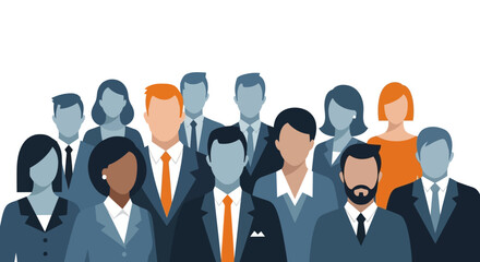Naklejka premium A diverse group of professionals in business attire, standing together in a unified front.