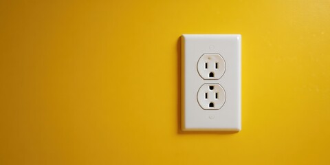 The Electrical Outlet on a Bright Yellow Wall in Minimalist Modern Interior