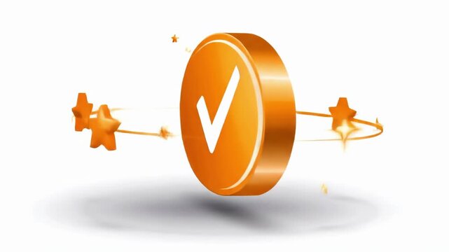 Orange checkmark icon with stars