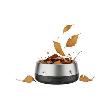 Autumn leaves falling into a modern metal container