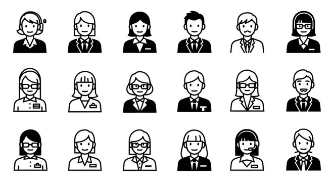 A collection of diverse professional avatars representing men and women in business attire, suitable for user profiles or team directories.