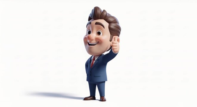 Cartoon businessman giving thumbs up approval positive gesture isolated