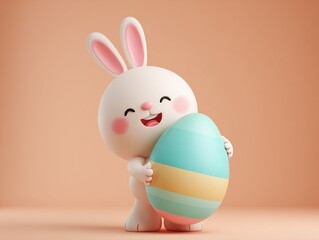 Cute Easter Bunny Holding Colorful Egg