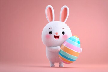 Cute Easter Bunny Holding Colorful Egg