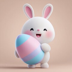 Cute Easter Bunny Holding Colorful Egg