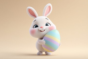 Cute Easter Bunny Holding Colorful Egg